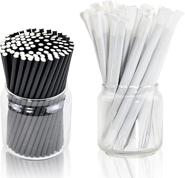 5.75 Inch Short Black Paper Straws Wrapped 400 ct. Bundle With Unwrapped 500 ct for Cocktail and Coffee