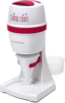 Nostalgia Snow Cone Machine - Tabletop Ice Shaver & Slushie Maker - Includes 2 Ice Mold Bowls & 1 Reusable Plastic Cone - Slushies, Snow Cones, Daiquiris, Hawaiian Shaved Ice - Red