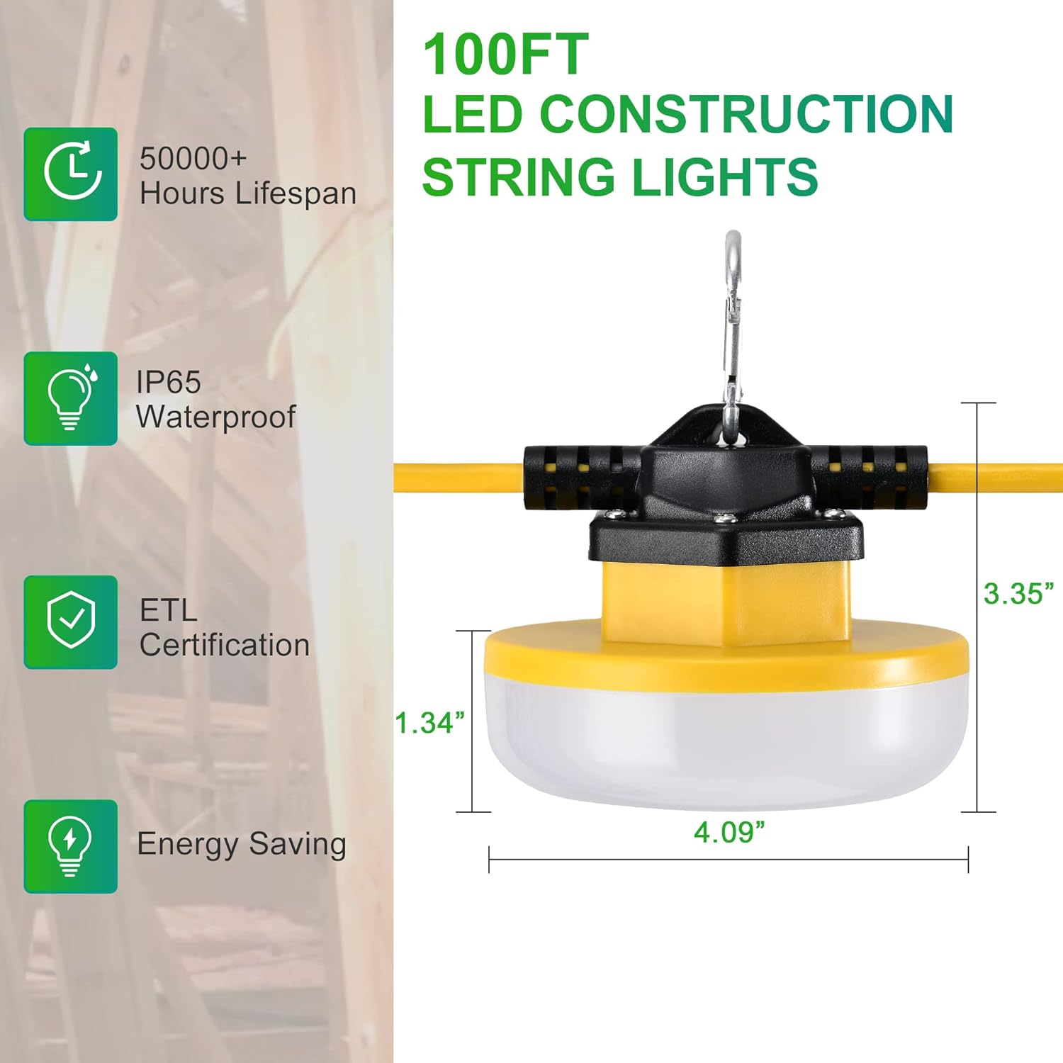 LEDIARY 100FT LED Construction String Lights, 150W 15000LM String Work Lights, Linkable Jobsite Lights, Weatherproof Temporary Lighting IndoorOutdoor, ETL Listed LEDIARY 100FT LED Construction String Lights, 150W 15000LM String Work Lights, Linkable Jobsite Lights, Weatherproof Temporary Lighting IndoorOutdoor, ETL Listed