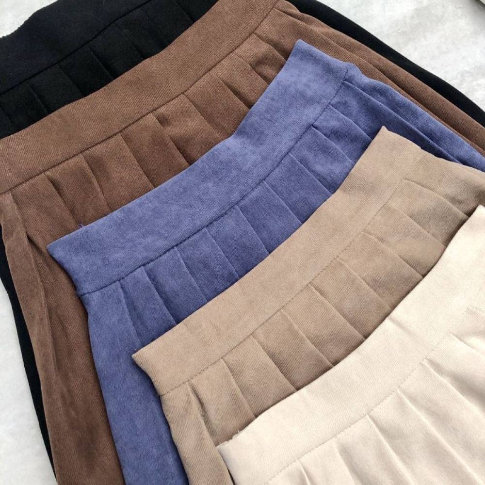 OZEO Röcke Damen,Damen Midirock Braun Hohe Taille Einfacher Cord Faltenrock Schlicht A-Linie Swing Geraffte Lässige Lange Röcke Für Mädchen Damen Herbst Winter,M