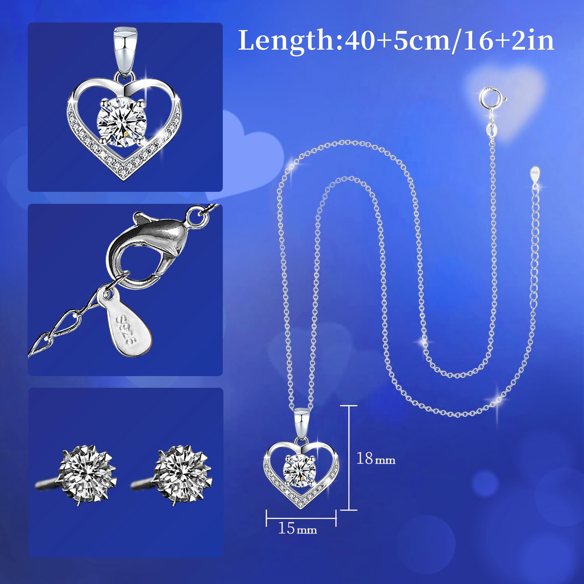 Eeuwige echte rooscadeaus voor vrouwen, 925 zilver, halsketting, oorbellen, sieraden, geschenkdoos, verjaardag, huwelijksdag, verjaardagscadeau, cadeau voor vriendin voor verjaardag, Valentijnsdag