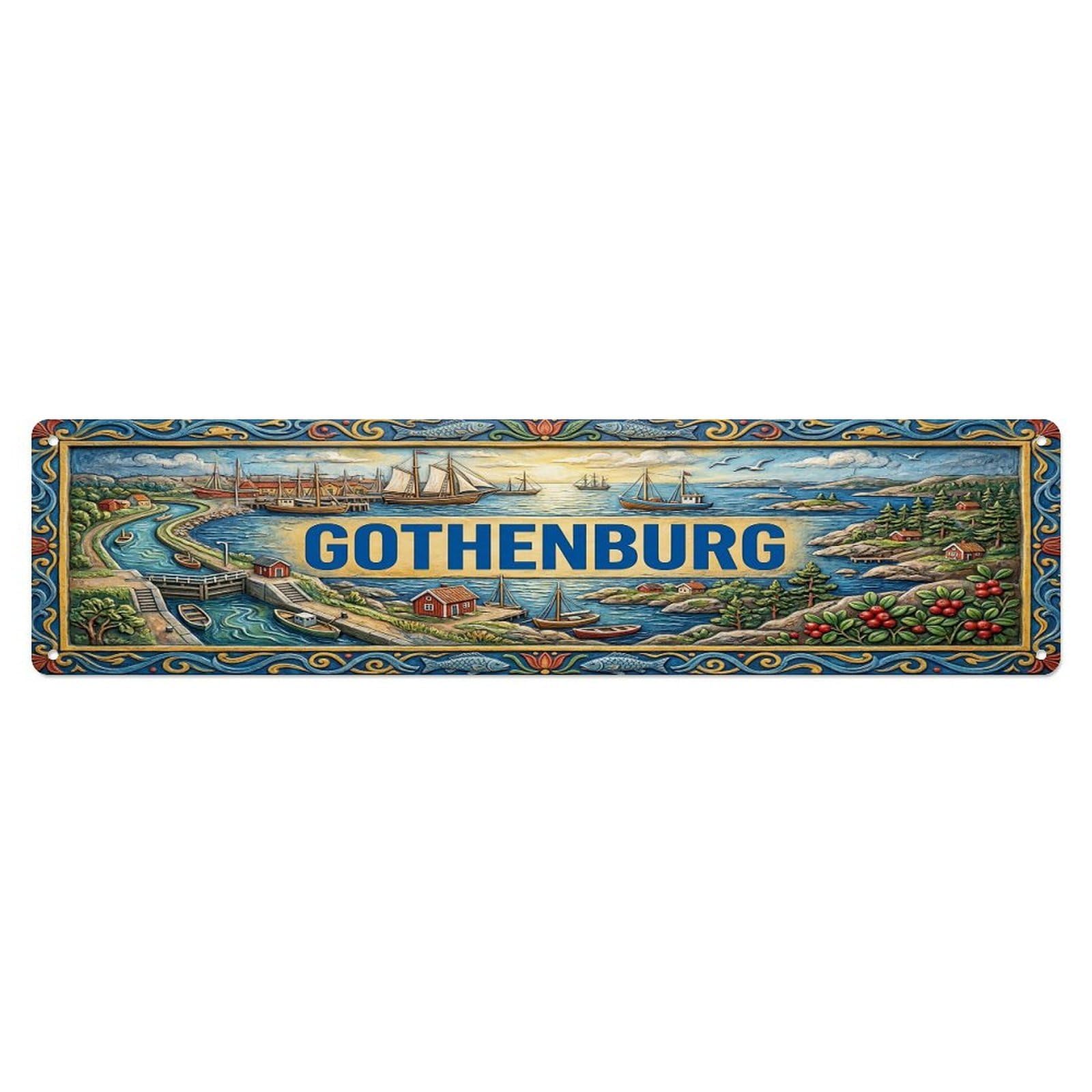 Gead 4X16inch Style Vintage Gothenburg Sweden Flag Pattern Metal Tin Sign