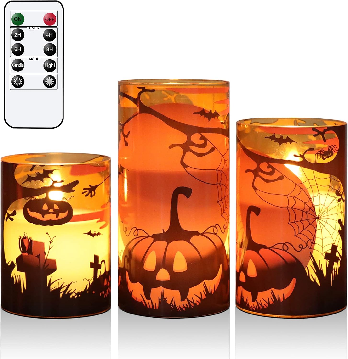 Eldnacele Halloween Orange Glass Flameless Candles with Remote Timer