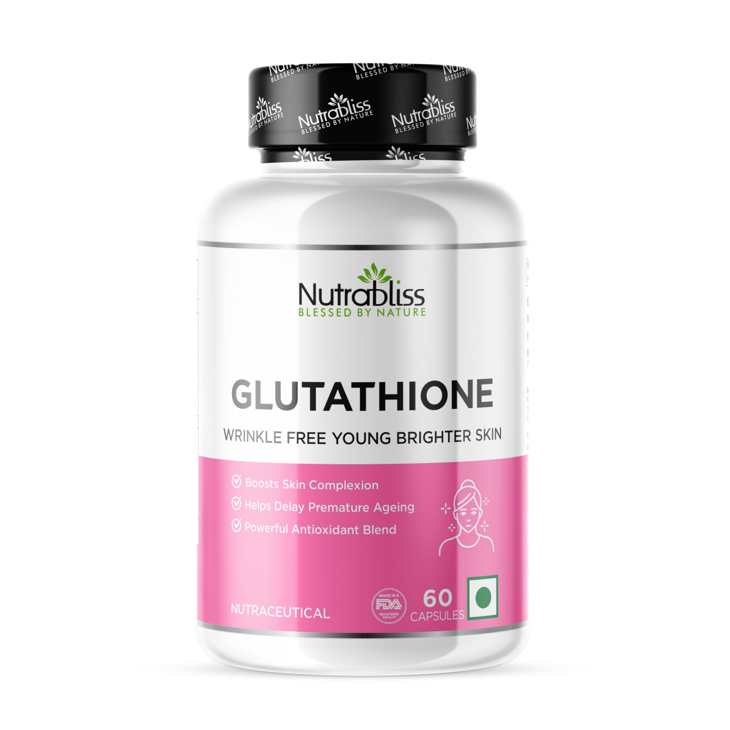 Nutrabliss Glutathione with Vitamin C & E, Biotin, Rosemary extract, Alpha Lipoic Acid, Milk thistle, Antioxidants for Clear, Glowing Skin, 60 Veg Capsules Health & Personal Care
