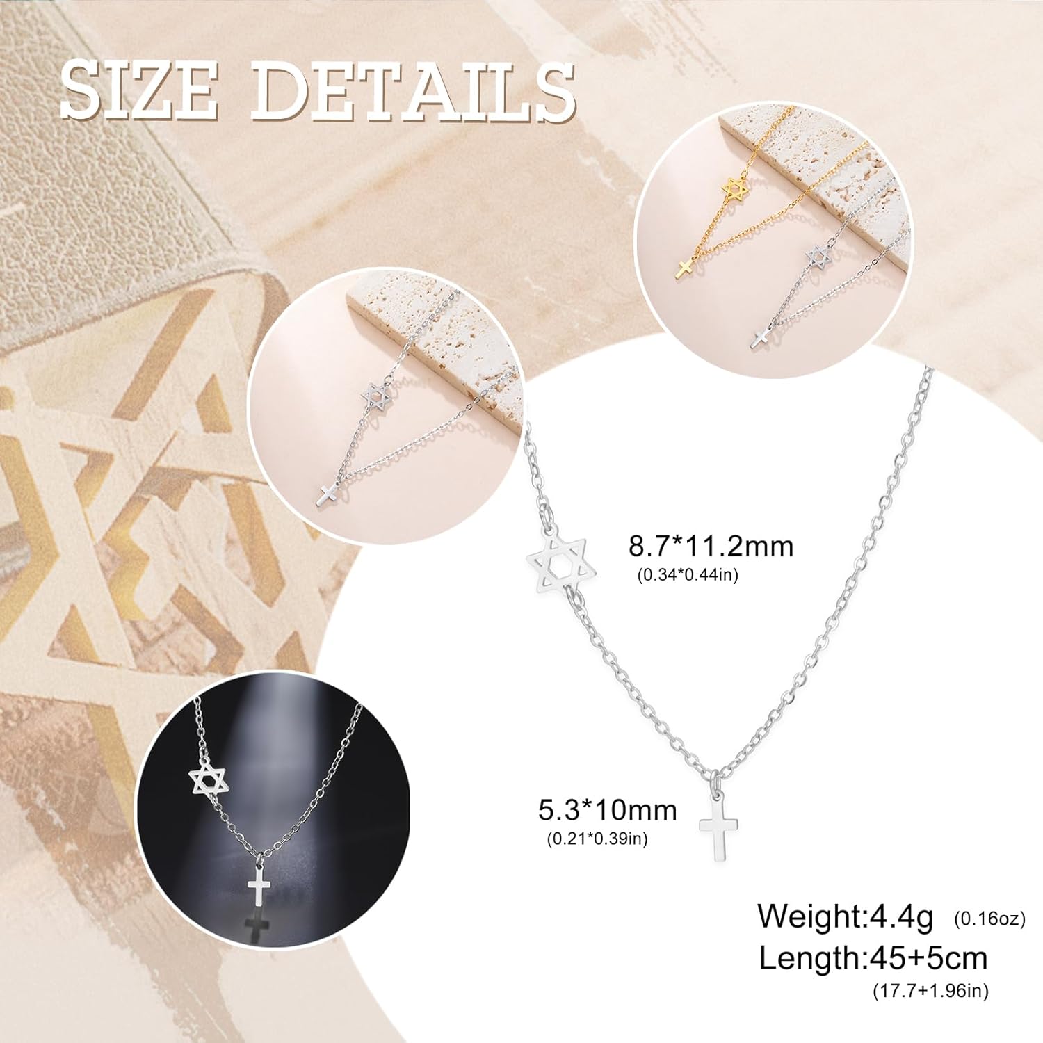 Dreamtimes Star of David Necklace Stainless Steel Cross Pendant Necklace Jewish Jewelry Women's Hebrew Necklaces - Image 5