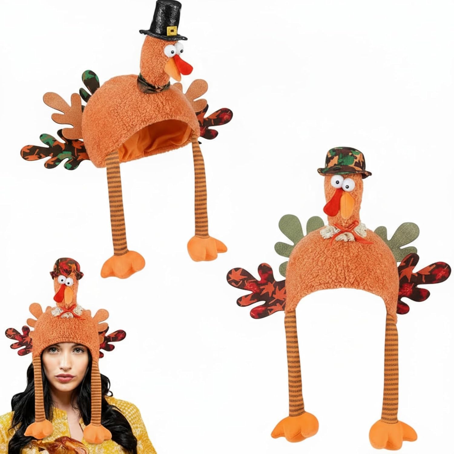 Shyyween 2 Pcs Thanksgiving Plush Turkey Hats Turkey Hat for Adult Silly Trot Cap Costume Novelty Headwear for Thanksgiving Night Event Dress up Party Carnival Cosplay Role Play Holiday Supply