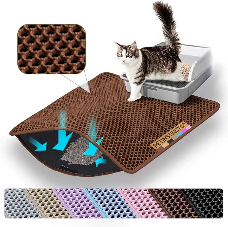 Tapete para Caixa de Areia de Gatos Petinstinct, Dupla Camada Honeycomb em EVA, Marrom – 60,96 x 45,72 cm