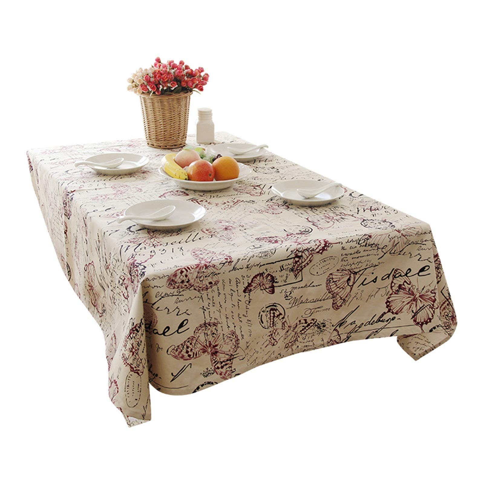 Nappe carte postale papillon en coton de qualité supérieure beige 130x180cm