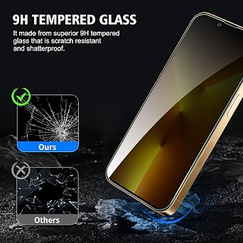 2 Pack Privacy Screen Protector for iPhone 13 Pro Max with 2 Pack Camera Lens Protective Film, Anti-Spy Tempered Glass Protection 9H Hardness Glass, Anti-Scratch