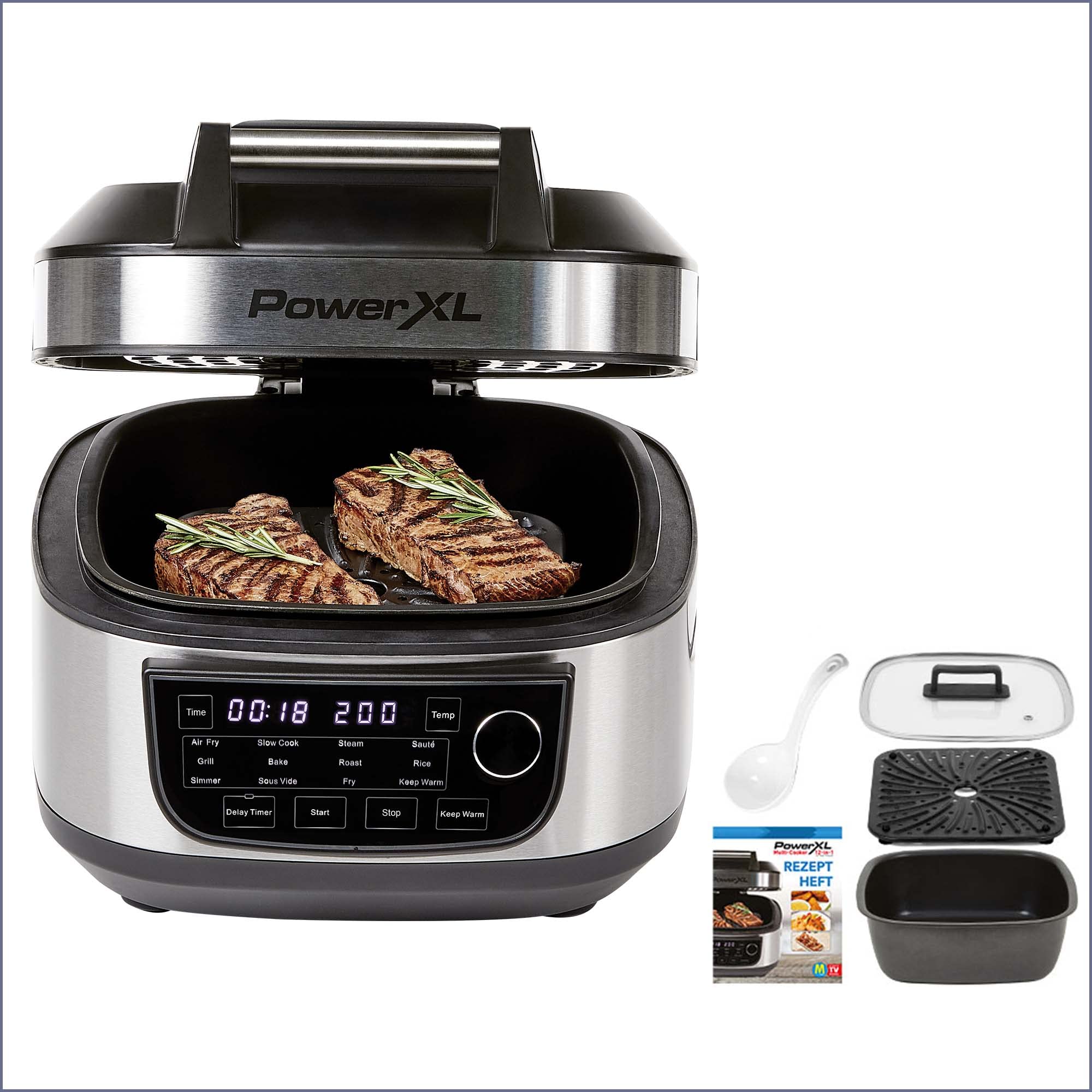 PowerXL MultiCooker - Grillplatte für PowerXL MultiCooker 12-in-1 - sorgt für Grillstreifen & Aroma auf Fleisch, Gemüse & Fisch - spülmaschinenfest & pflegeleicht - Zubehör & Ersatzteil Multikocher