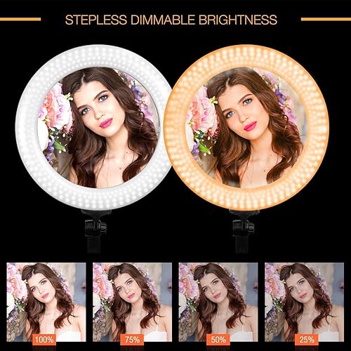 Miniatura 2 de LimoStudio AGG1451 - Anillo de luz LED de 18 pulgadas de diámetro control de temperatura de color disponible 3200 K  5600 K con altura de 715