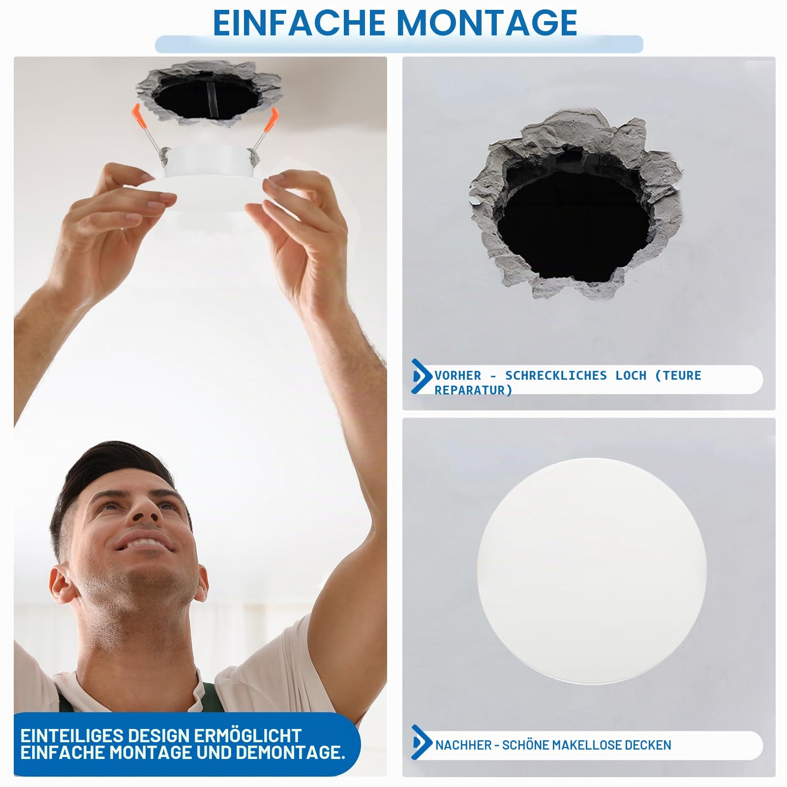 PATIKIL 2,6" Metall-Deckenabdeckplatte, Einbau-Lichtblende zur Wandmontage, Downlight-Lochabdeckung, dekoratives Panel mit Federclips, geeignet für runde Löcher mattweiß