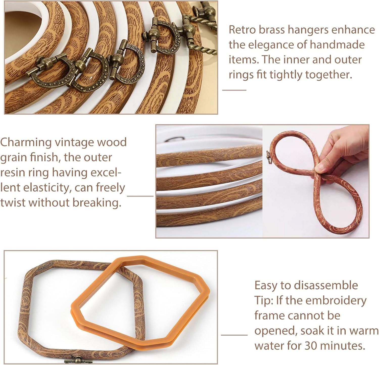 MUFEKUM 3PCS Vintage Faux Wood Rubber Oval Embroidery Hoops (Oval)