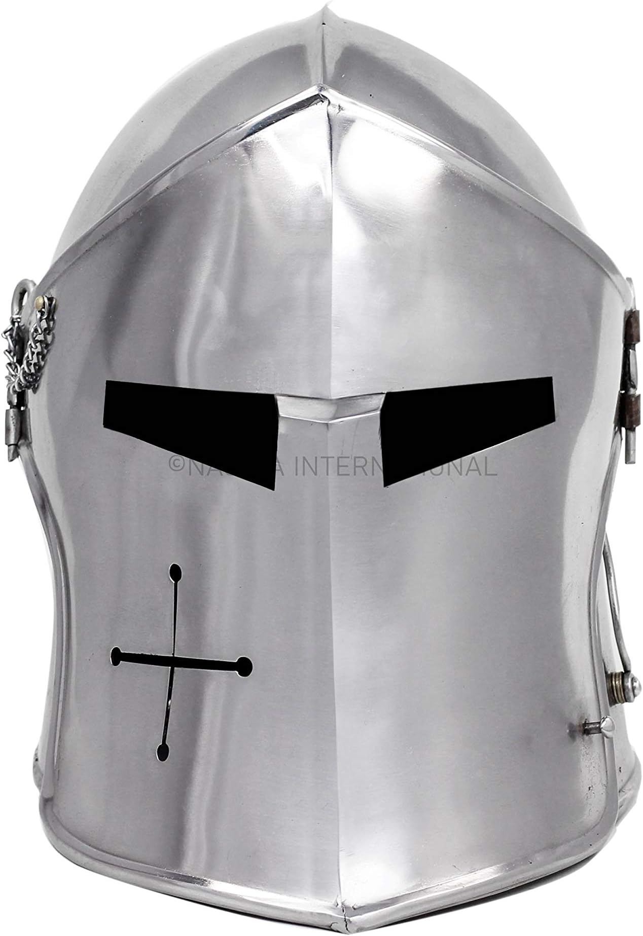 - Nagina International Medieval Barbuta Visored Brushed Steel Knights Templar Crusaders Armour Helmet | Halloween Costume Props