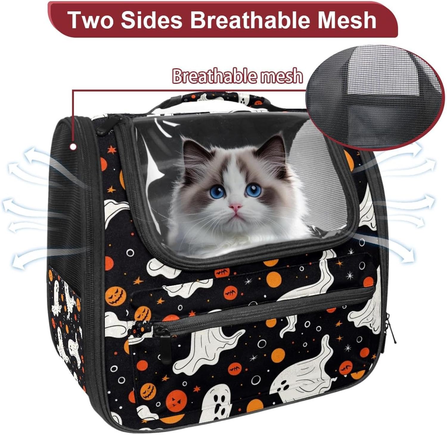 Colorful Ghost Traveler Backpack Pet Carriers for Cats and Dogs