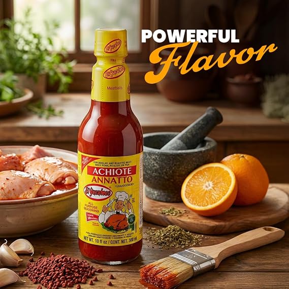 El Yucateco Achiote Annatto Condimented Liquid, Authentic Mexican Marinade and Seasoning, Traditional Annatto Sauce for Chicken, Pork, Seafood and Cochinita Pibil, 10 fl oz (Pack of 1)