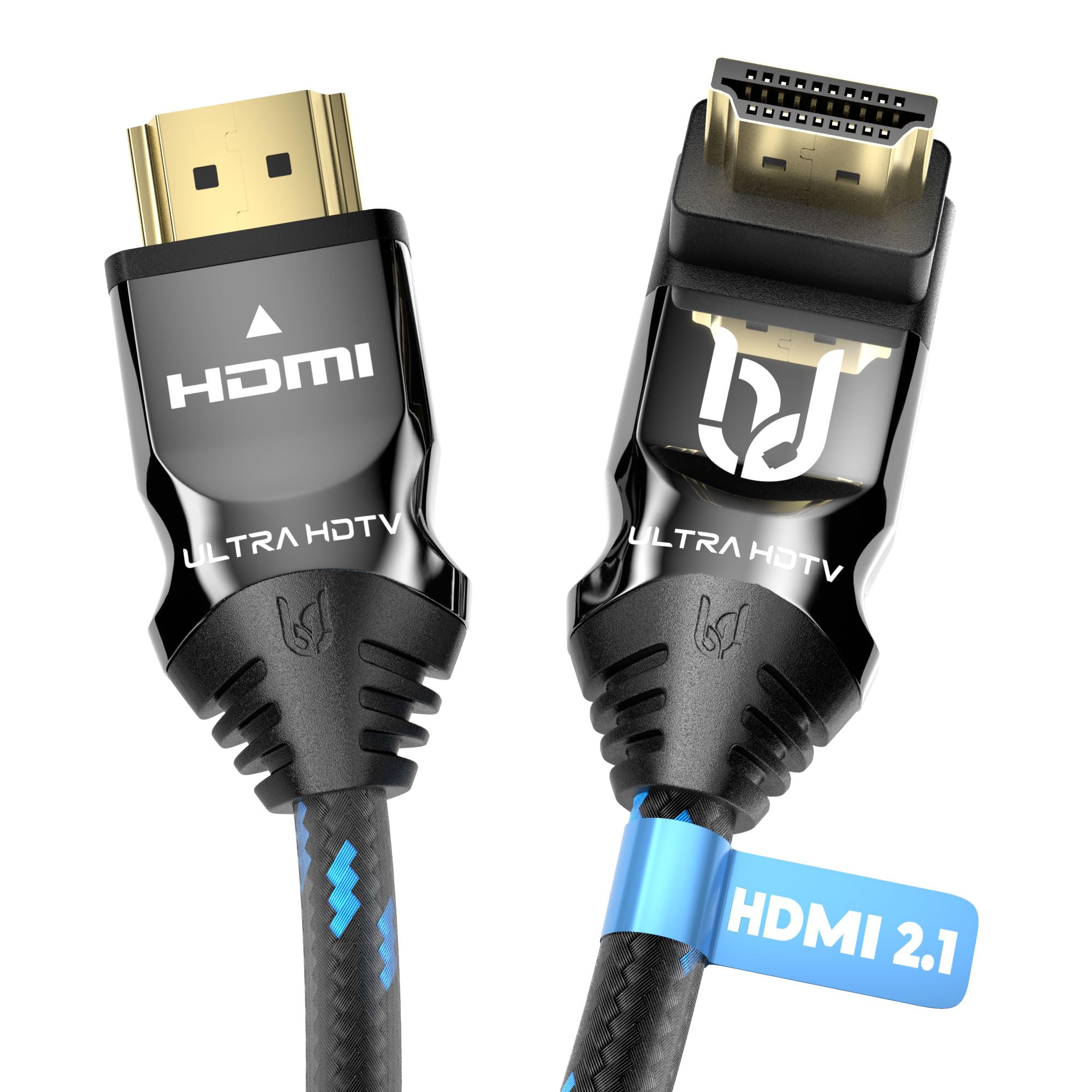 Ultra HDTV Kabel 90° 8K HDMI 2.1 - 2 m krótki, wtyczka kątowa, 48 Gb/s, 8K 60 Hz, 4K 120 Hz, ochrona przed zagięciem, płaszcz nylonowy premium, do telewizora, monitora, PS5, Xbox, Home Entertainment