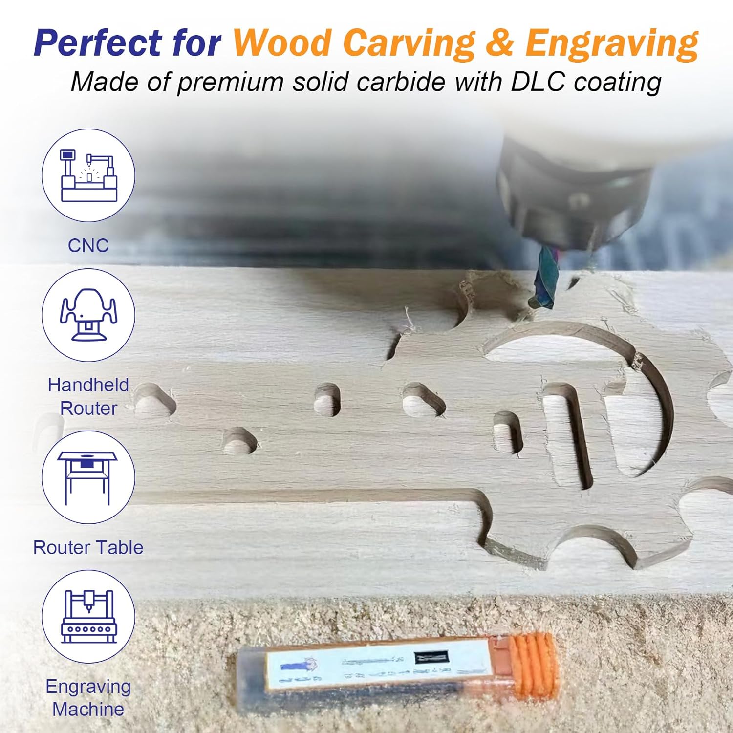 Compression Spiral Router Bits 1/4 "Shank, 1/4 "Cutting Diameter, 1-1/4"CL, 3" OVL, Up Down Cut Bits for CNC & Wood Working / Wood Carving ,Carbide End Mill with DLC Coating
