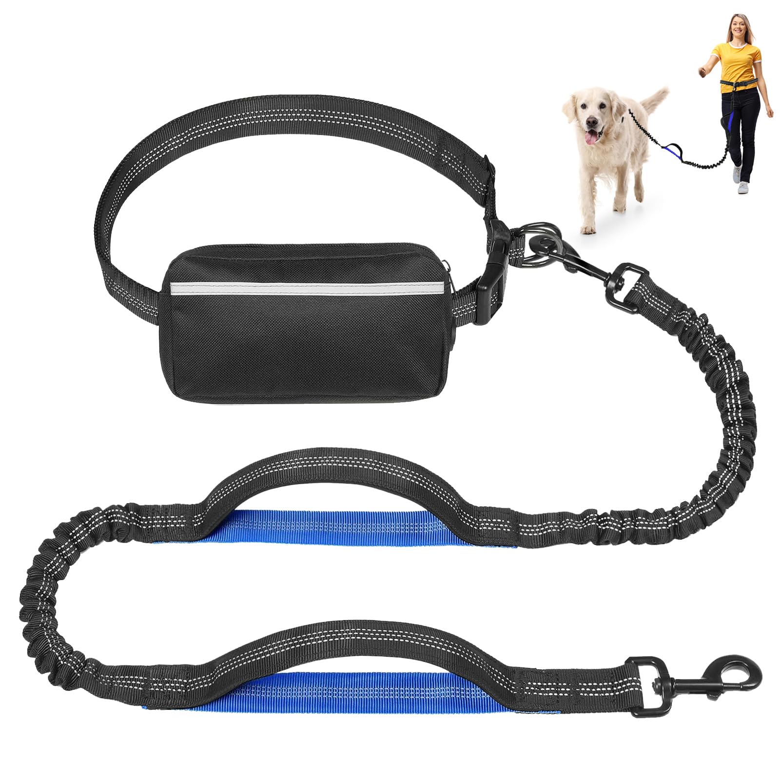 Laisse mains libres pour chien running confort élastique double poignée