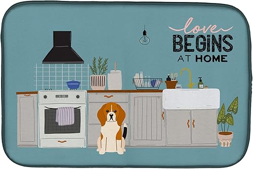 Miniatura 272 de Caroline's Treasures CK7824DDM - Tapete absorbente para secado de platos con diseño de bulldog inglés, rojo y blanco, para encimera de cocina, 14 x