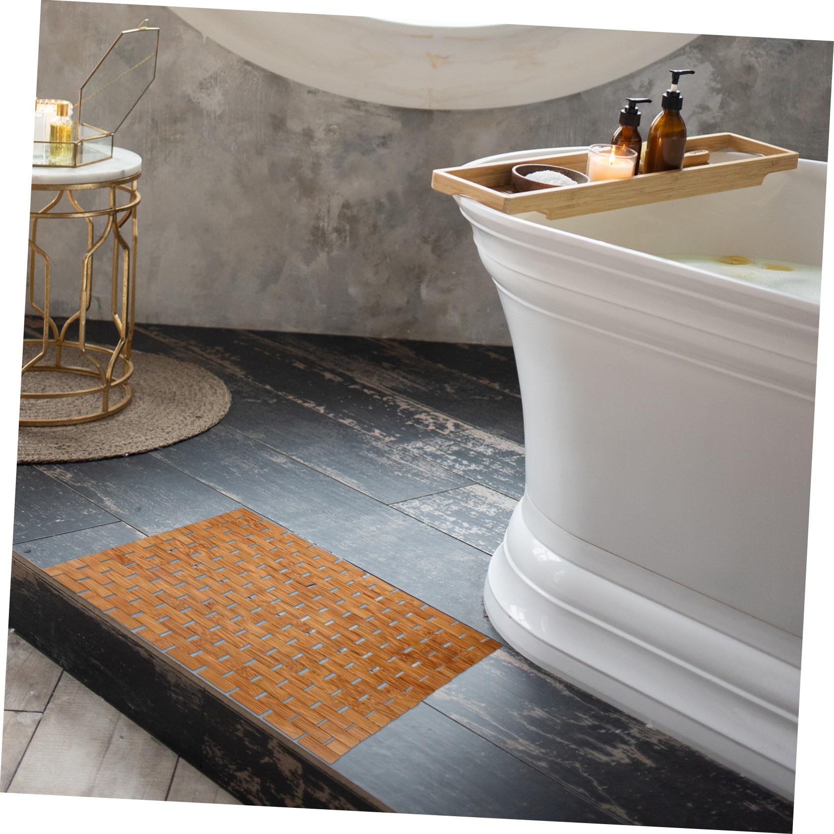 VALICLUD Alfombrilla Antideslizante De Bambú 40x60 Cm, Esterilla De Suelo Resistente Al Agua Diseño Trenzado, Material Natural De Bambú Carbonizado, para Baño, Ducha y Cocina, Uso Doméstico y Oficina