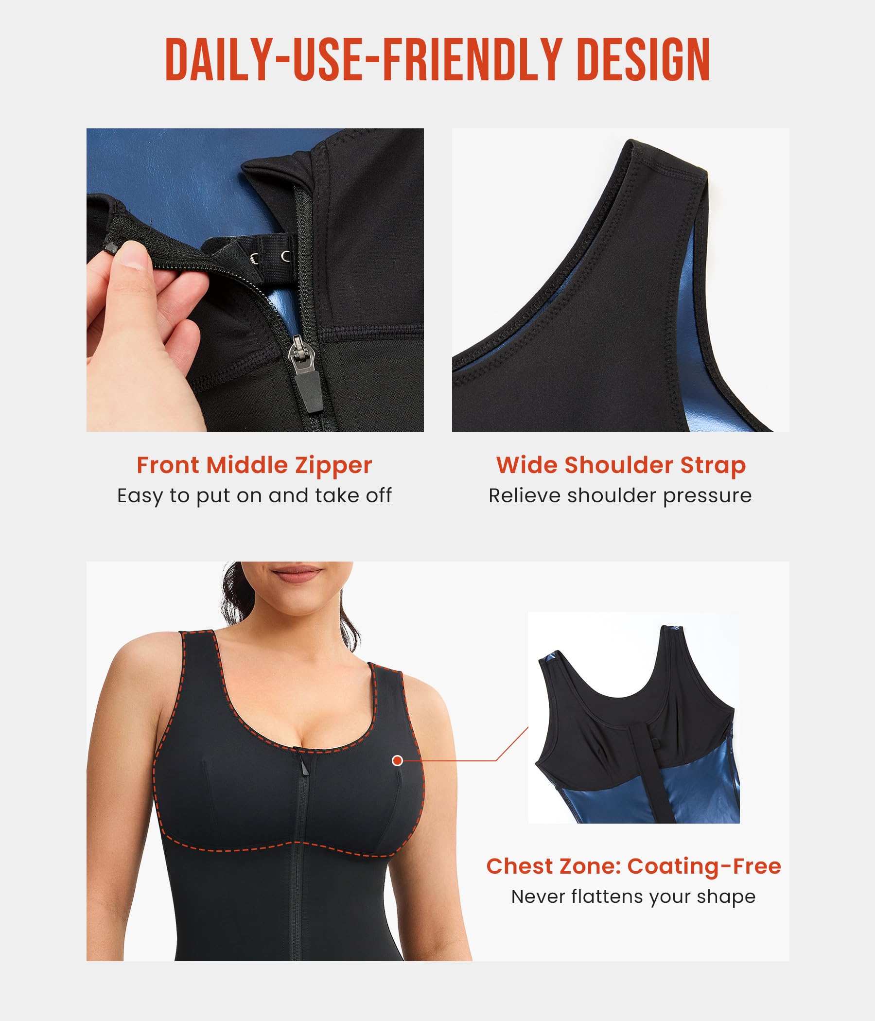 Junlan Vêtements de Sudation Femme Combinaison Intégrale Sauna Shapewear Élastique Vêtements de Sudation Survêtement de Sauna pour Femme avec Fermeture Éclair pour Sport, Yoga, Fitness