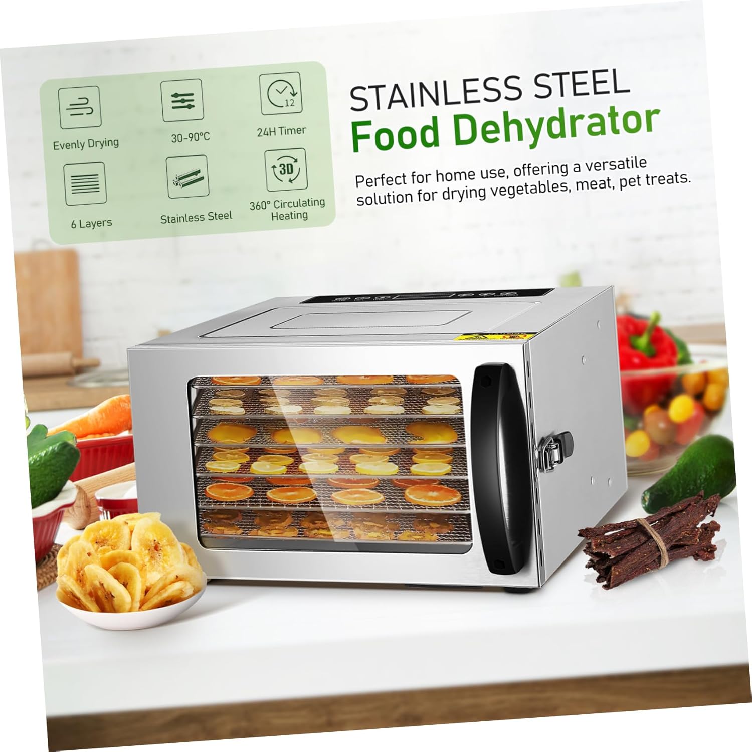 Stainless Steel Food Dehydrator Machine Intelligent Temperature Control for Home Use for Vegetables Meat Pet Treats and Snacks Design for Efficient Drying