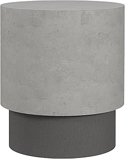 HOMCOM Concrete Finish End Table, Round Side Table with 4 Adjustable Feet, Lightweight for Indoor, Outdoor, Gray