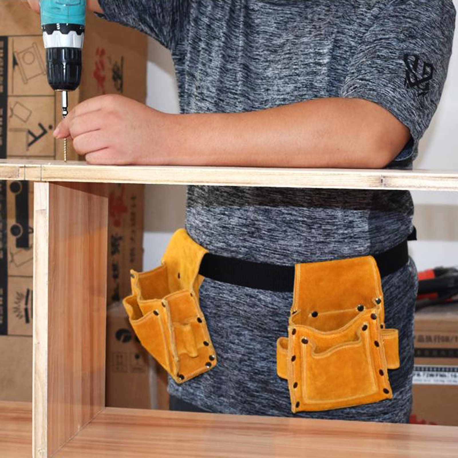 Lot de 2 sacs de perceuse électrique avec ceinture pour perceuse électrique, clé à molette, ciseaux, sacs à outils pour charpentiers, sacs à outils pour électriciens, sacs à outils pour homme