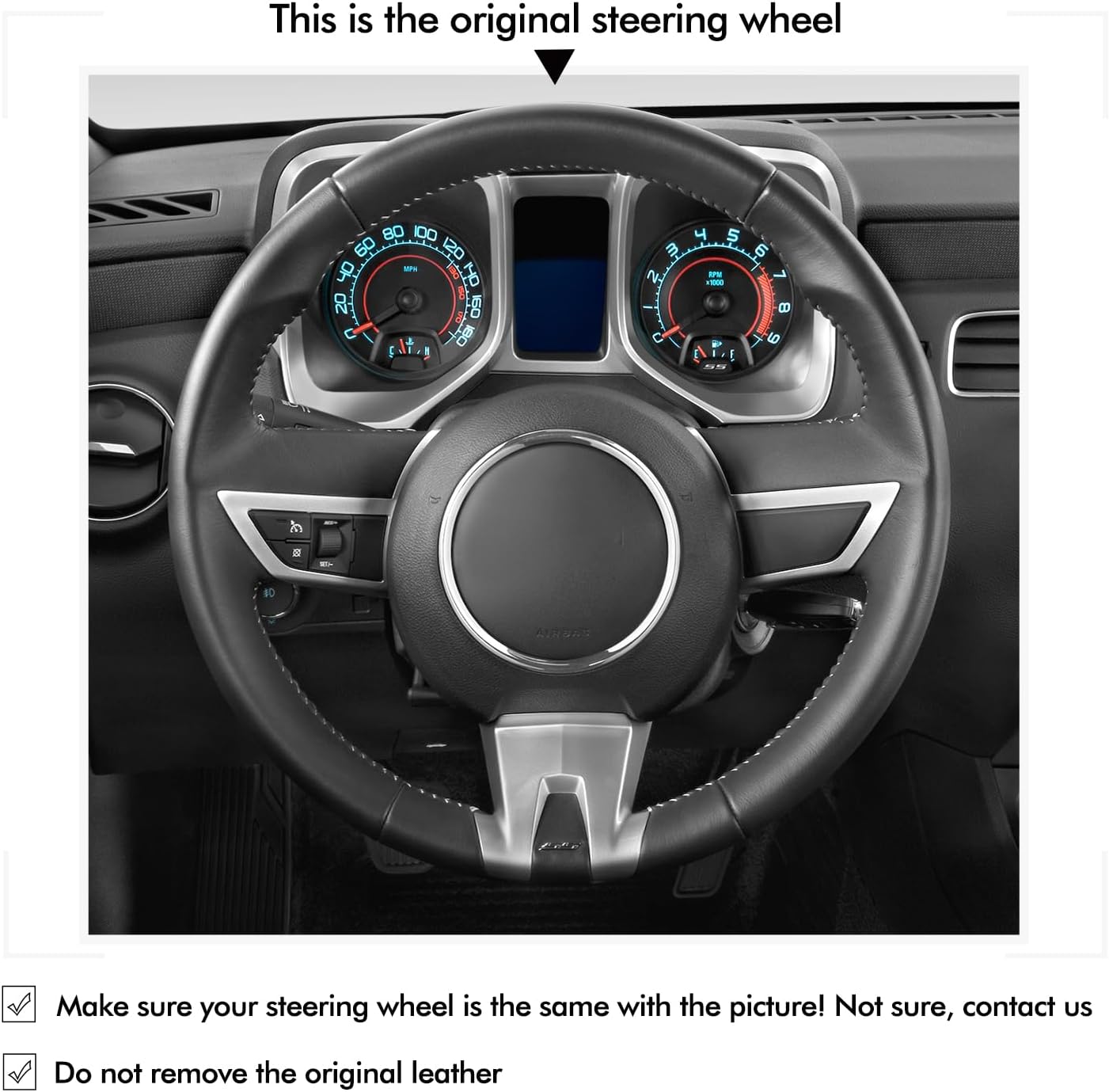 MEWANT Steering Wheel Cover for Chevy Camaro 2010-2013 Hand-Stitched Leather Suede Car Steering Wrap