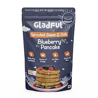 Gladful Blueberry Millet Pancake Mix - High-Protein, Plant-Based Breakfast, No Maida, No Refined Sugar, Made with Jowar and Oats, Gluten-Free - 150 gm - Pack of 1 - image, photos