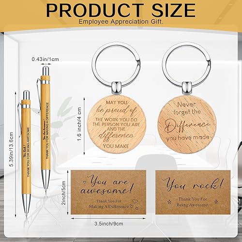 Miniatura 4 de SATINIOR Regalos de agradecimiento para empleados, bolígrafos retráctiles de bambú retráctiles, llaveros inspiradores de madera, cuadernos de papel