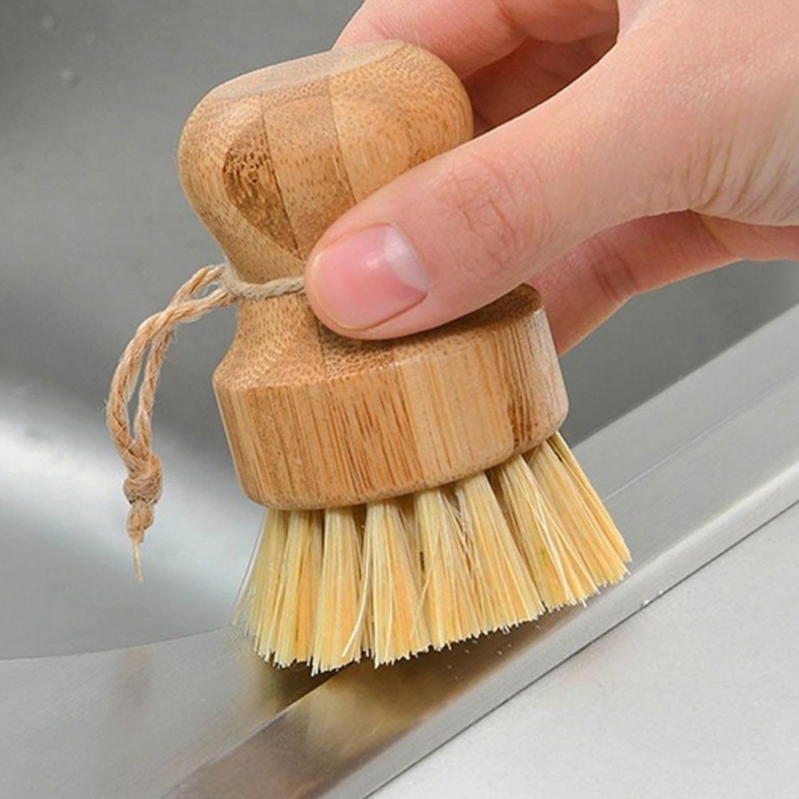 1/2 Cepillo de bambú para Fregar Platos, Limpiador de óxido, Cepillo Redondo para Lavar Platos, Cepillo de Red, Herramientas prácticas de Limpieza para el hogar (1 Fibra de sisal)