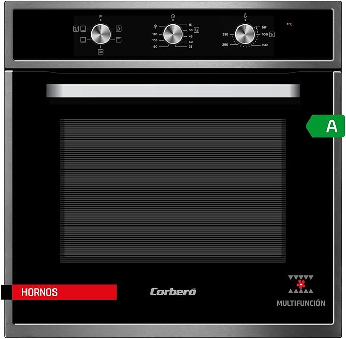 Corberó - Horno Multifunción | CCHM703X | 65L | 8 Programas | Luz Interior | Limpieza Hidrólisis | Puerta Doble Cristal | 3000W Potencia | Negro