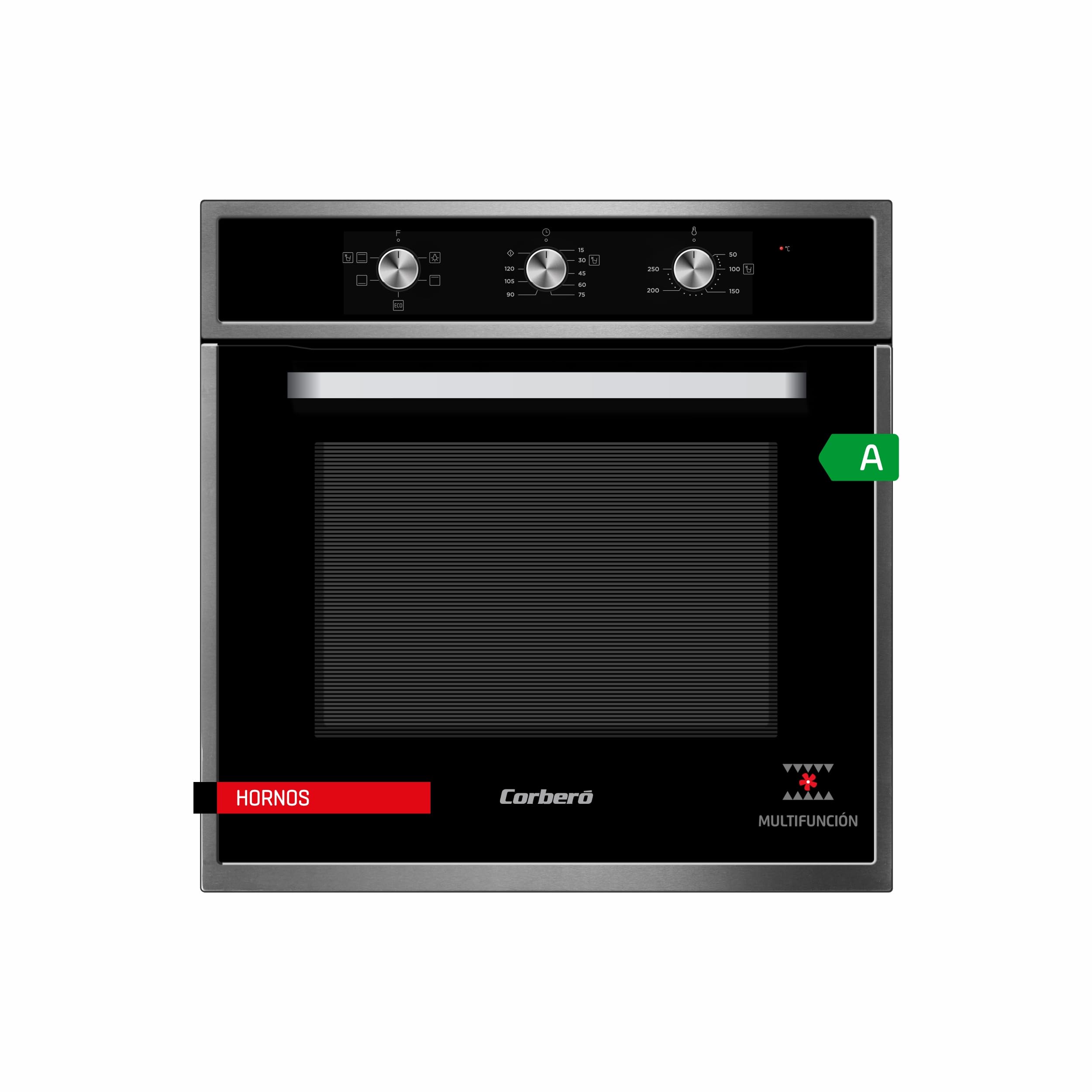 Corbero Hydrolytic Multifunction Oven 65L | CCHM703X | Hydrolysis Cleaning | 8 Programs | (L)59.5 x (W)59.5 x 57.5 (H) cm | Interior Light | Double Glass Door | 3000W Power | Black Stainless Steel Profile