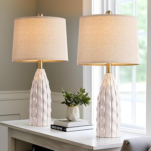 Miniatura 4 de Juego de 2 lámparas de mesa de cerámica de 23.75 pulgadas para sala de estar, lámpara de noche para dormitorio y mesitas de noche de granja o mesas
