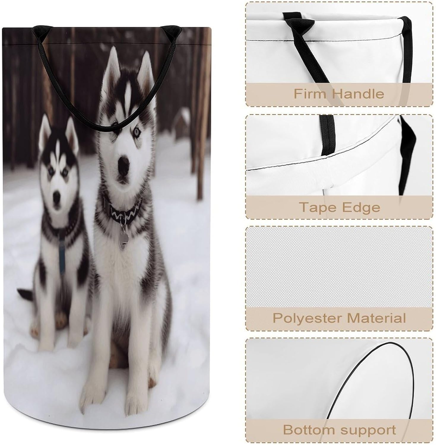 Adorable Huskies Laundry Hamper Portable Lightweight Clothes Hampers Fashion Dirty Laundry Storage Basket Large Capacity Foldable Clothes Baskets for Bathroom Bedroom