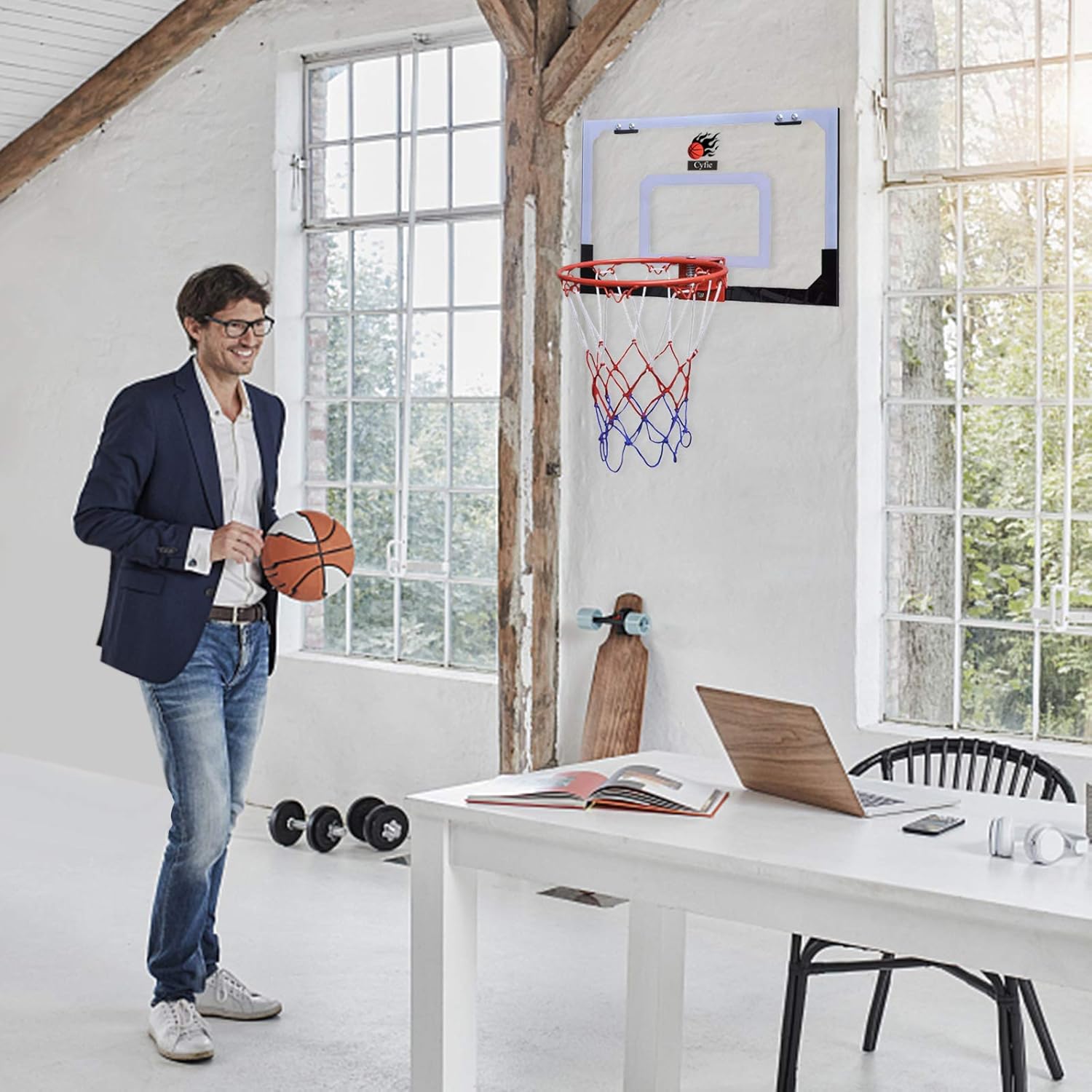 Cyfie Over The Door Basketball Hoop Sets, Indoor Basketball Games for Kids Adults, Basketball Playset with Balls for Home Office (17.7’’x 11.8’’) : Toys & Games