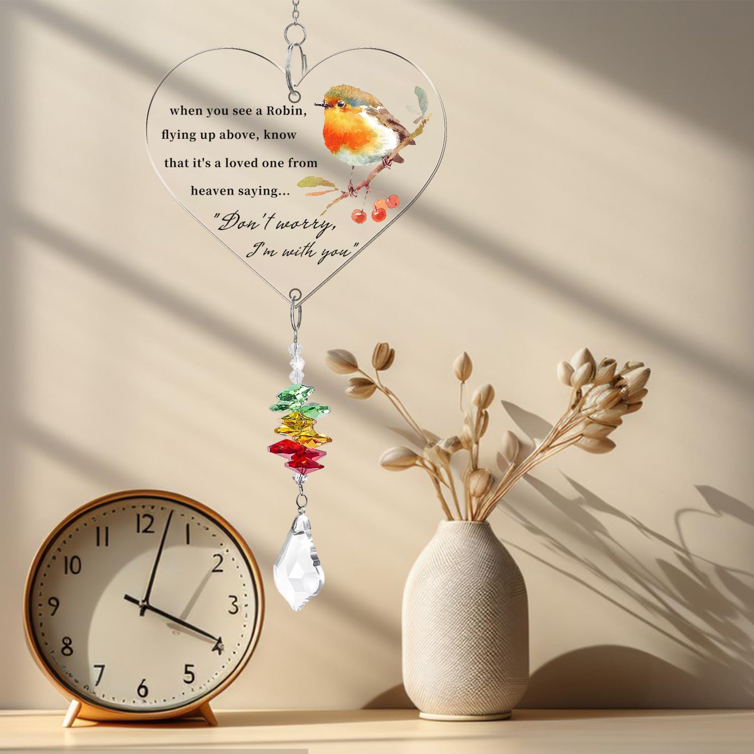 Robin Memorial Gifts, Warm Hanging Heart Plaque Present Acrylic Plaque Gifts with Poem to Remember Loved Ones - Image 2