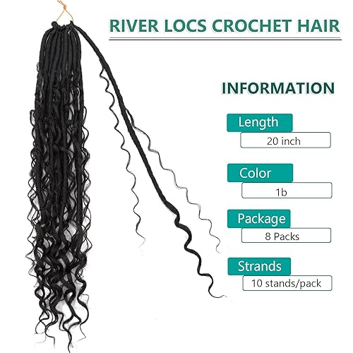 Miniatura 2 de Rastas Bohemias de Río Falsas de Cabello de Ganchillo para Mujeres Negras - 20 pulgadas Rastas de Diosa de Cabello de Ganchillo con Puntas Rizadas 8