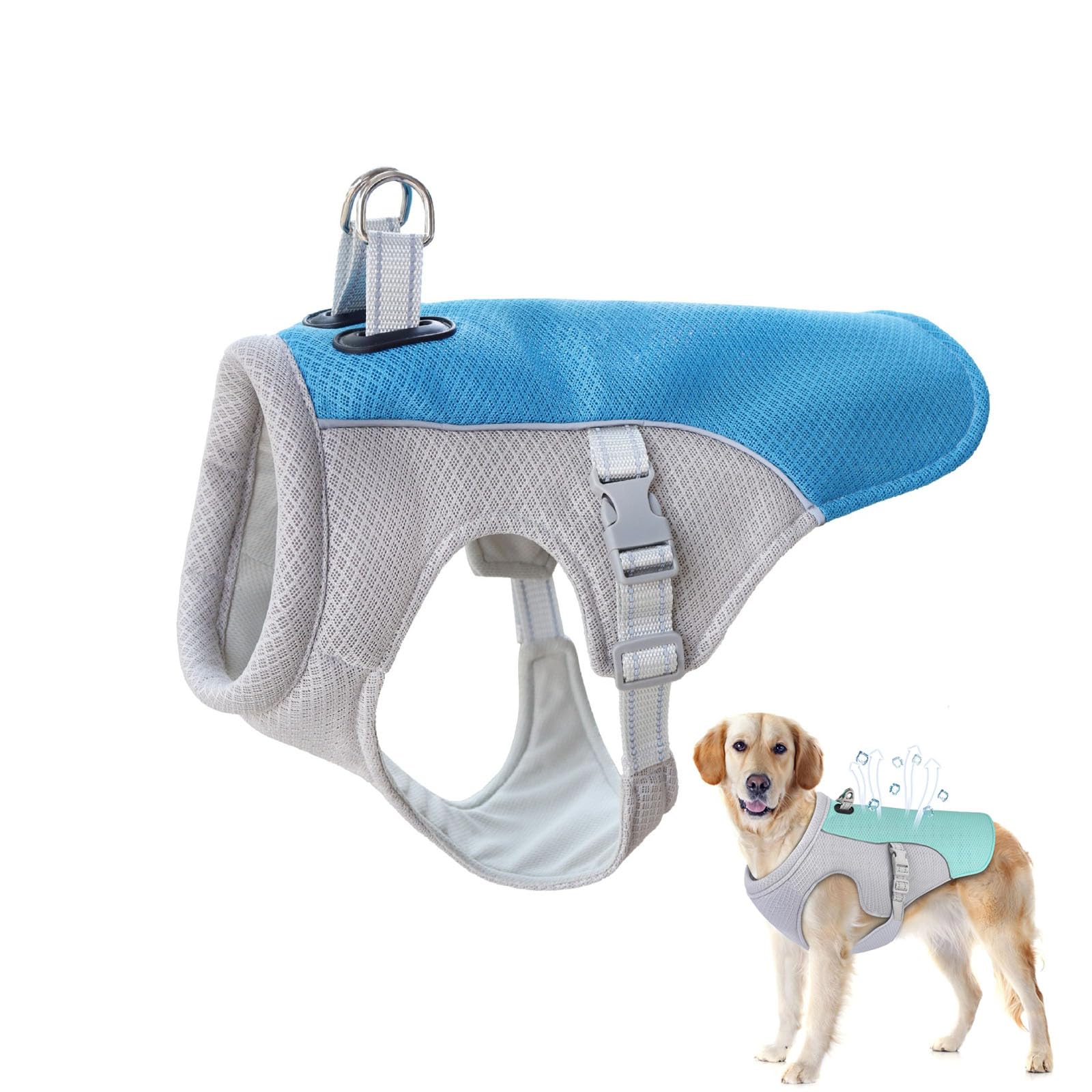 Drupiolaf Cooling Dog Vest, Adjustable Dog Cooling Vest with Reflective Strips, Breathable Mesh Wet Coat with D-Ring Leash Attachment for Dogs Summer Walking Hiking Training (Dark Blue,3XL)