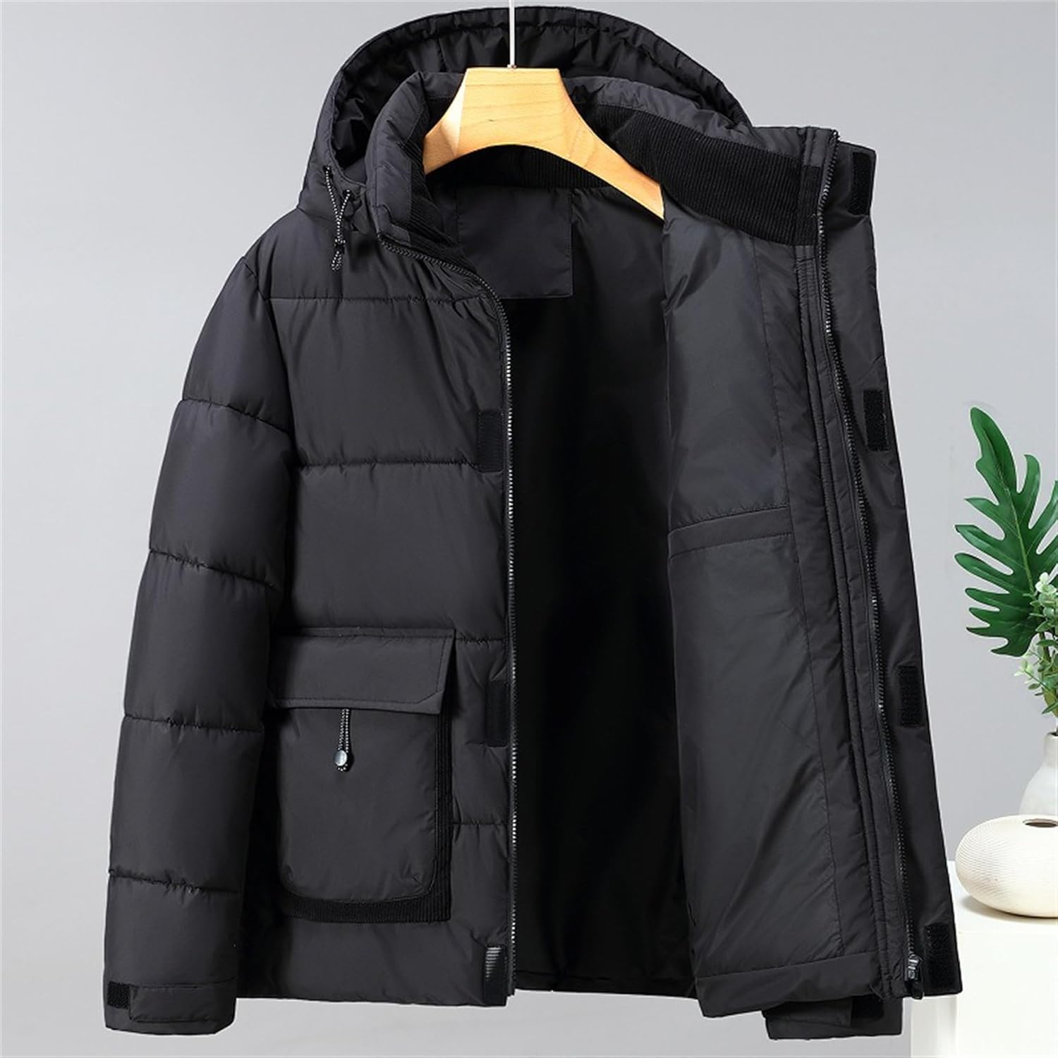 DGHM-JLMY Men's Down Cotton-Padded Jackets Autumn Winter Thick Warm Short Quilted Jacket Casual Stand Collar Hooded Coat