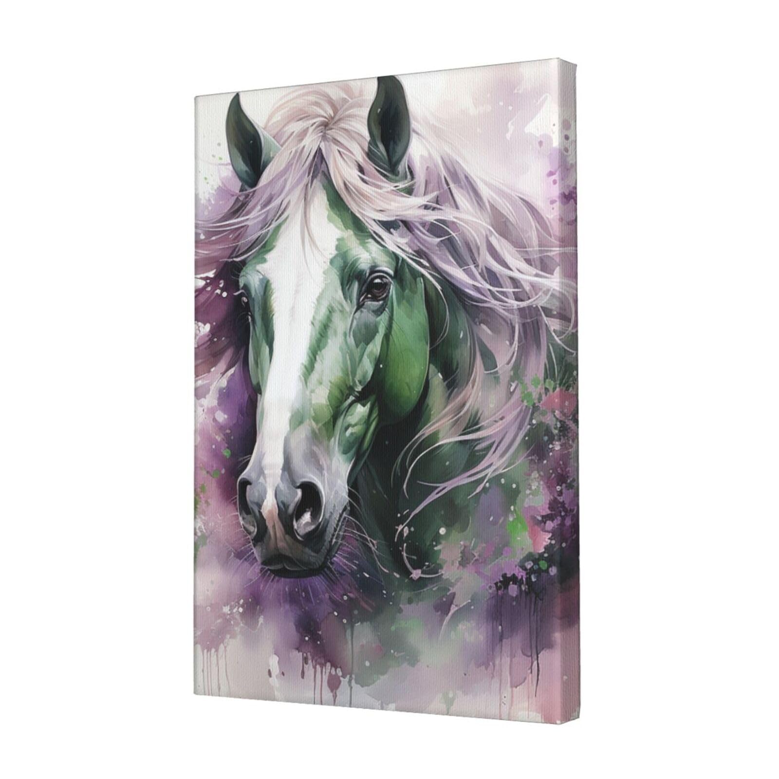 KLOPH Green Horse Canvas Wall Art for Living Room 12"x18" Modern Artwork Painting for Bathroom Hanging Canvas Prints Aesthetic Wallart for Bedroom Kitchen Office Wall Decor