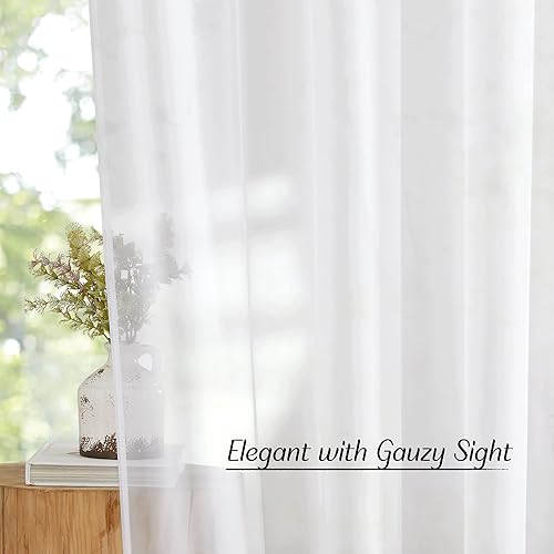 Miniatura 4 de Nicetown - Cortinas de gasa con textura transparente para ventana con ojillos elegantes para dormitorio o sala de estar