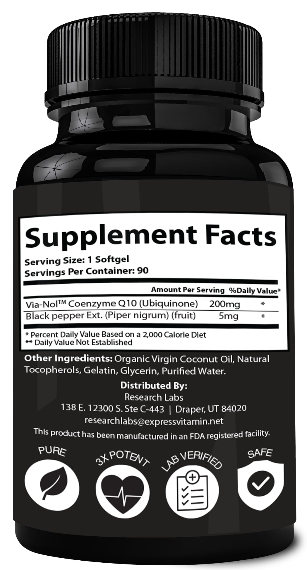 Research Labs 180 Softgels Advanced Absorption 200mg CoQ10 w/Black Pepper Extract. 2 for 1 Ad. Organic, Gluten Free, Heart Health Support, Energy Production, Antioxidant Supplement — Amazon image 5