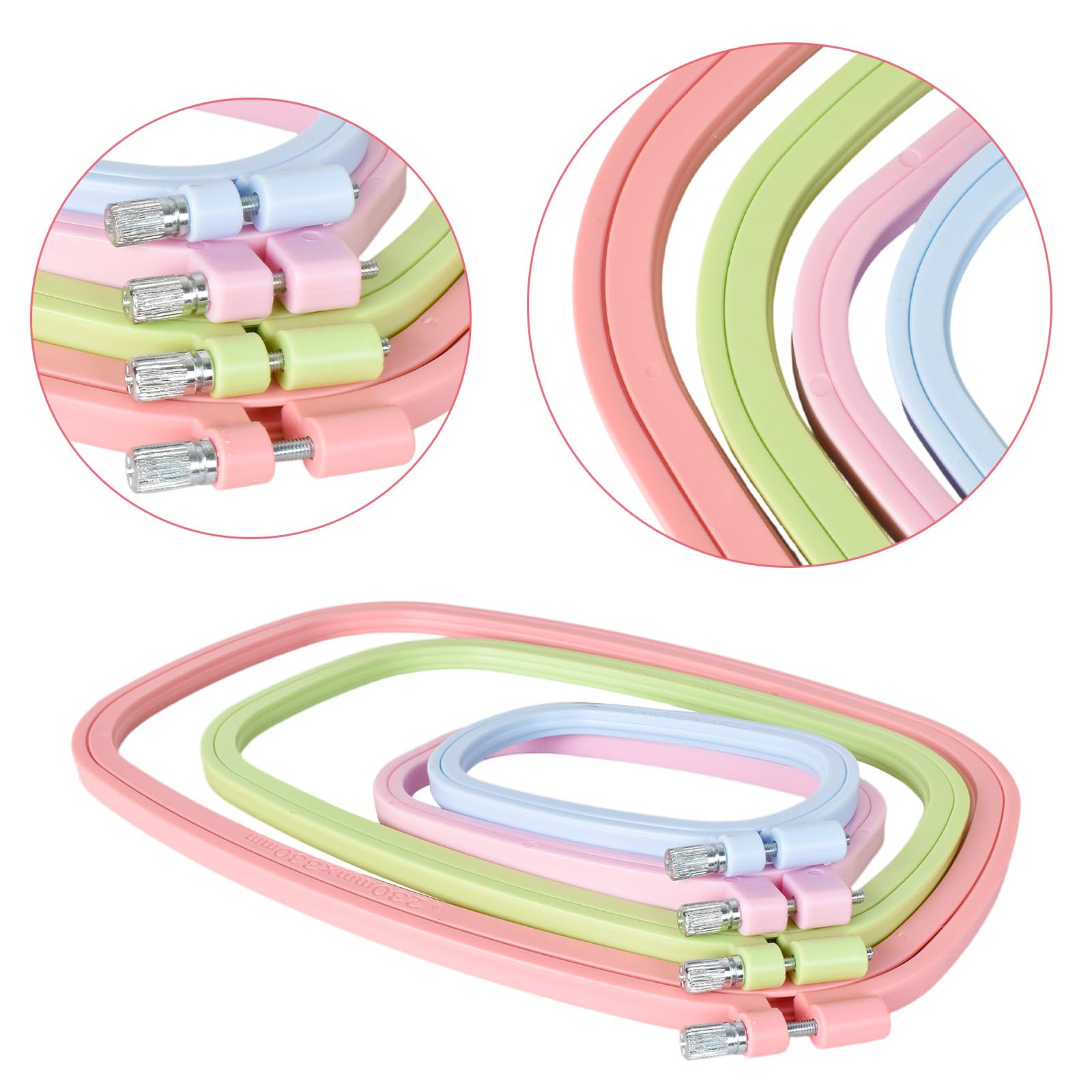 4 pezzi Ricamo Cerchio Rettangolo Quadrato Ricamo Telaio Punto Croce Strumento di Cucito per Artigianato Pratico Cucito (Multicolor)
