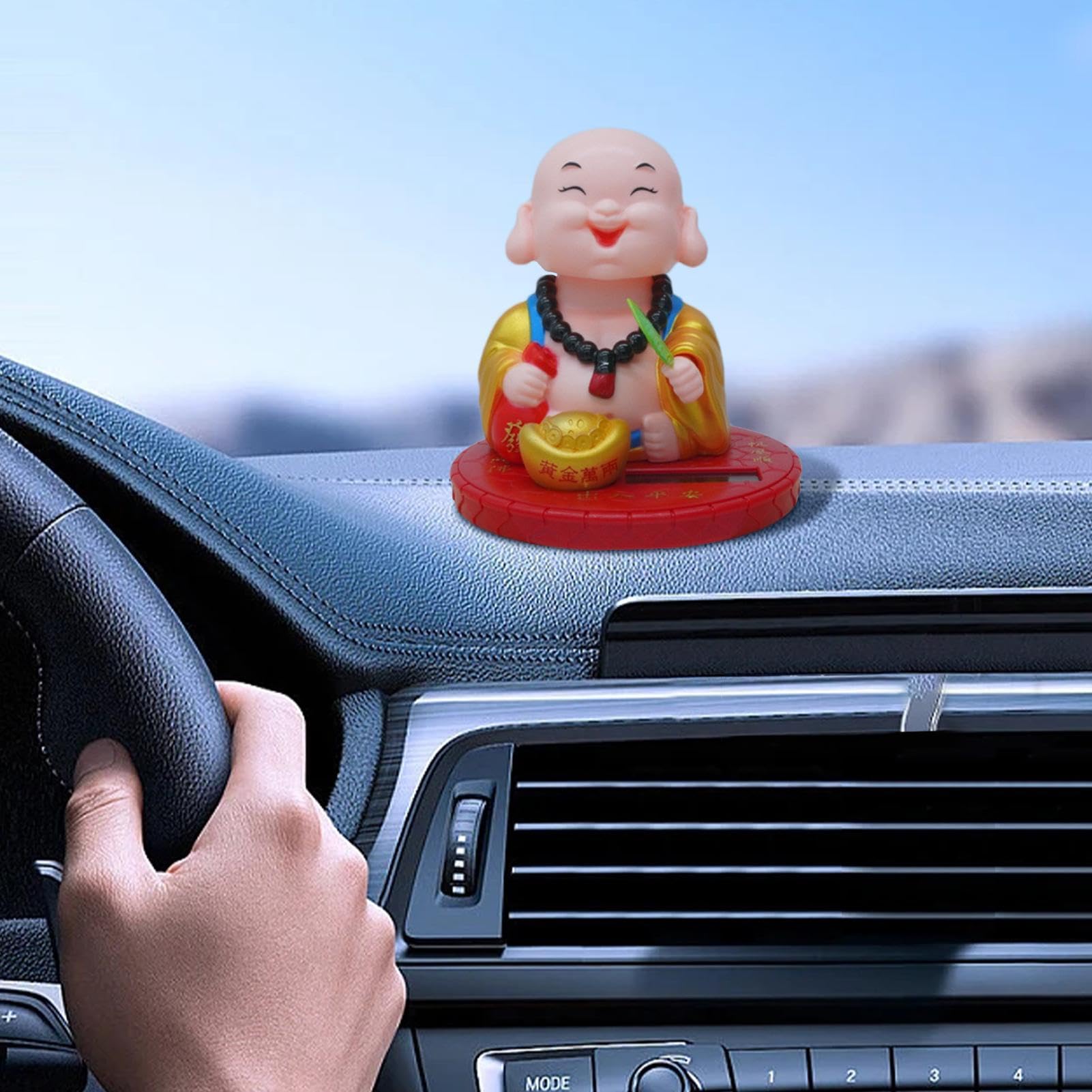 Figurine Moine Solaire Qui Hoche La Tête – Décoration Voiture/bureau – ABS Anti-déformation – Sans Piles – Cadeau Original