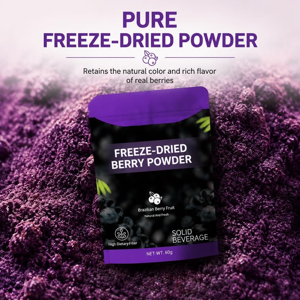 Polvere di bacche di acai liofilizzate, busta stand-up da 60 g | Polvere di Acai liofilizzata, macinata fine, facile da miscelare for bevande e dolci