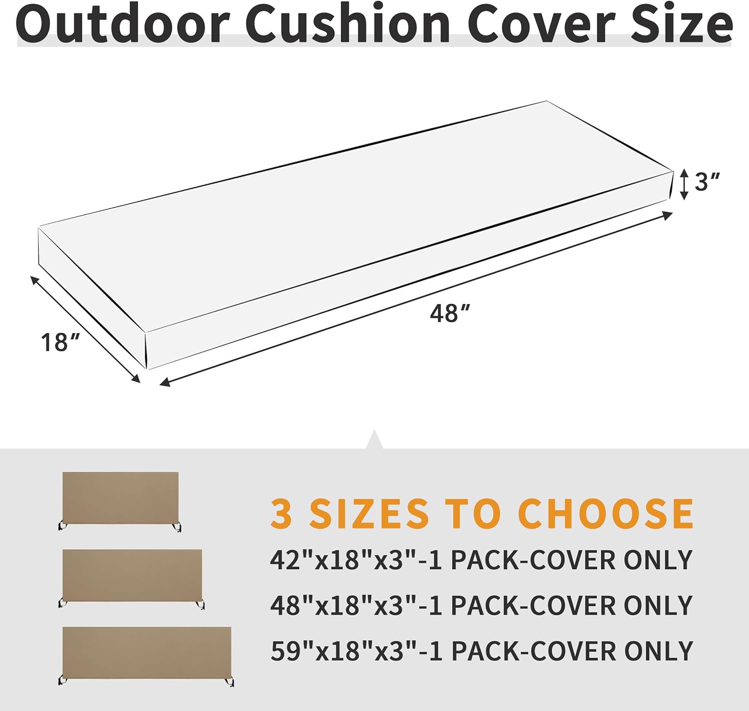 Easy-Going 48x18x3 inch Waterproof Outdoor Couch Bench Cushion Covers Only Replacement Non-Slip Patio Seat Cushion Slipcover with Zipper and Adjustable Straps Camel