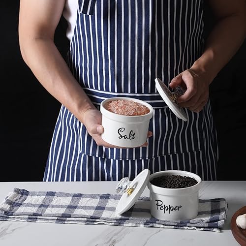 Miniatura 4 de Cuencos de sal y pimienta con tapa de cristal recipiente de cerámica de sal de 125 onzas para encimera decoración de cocina de granja juego de 2